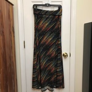 Lularoe Maxi Skirt Black Neon Dots Stretchy Small